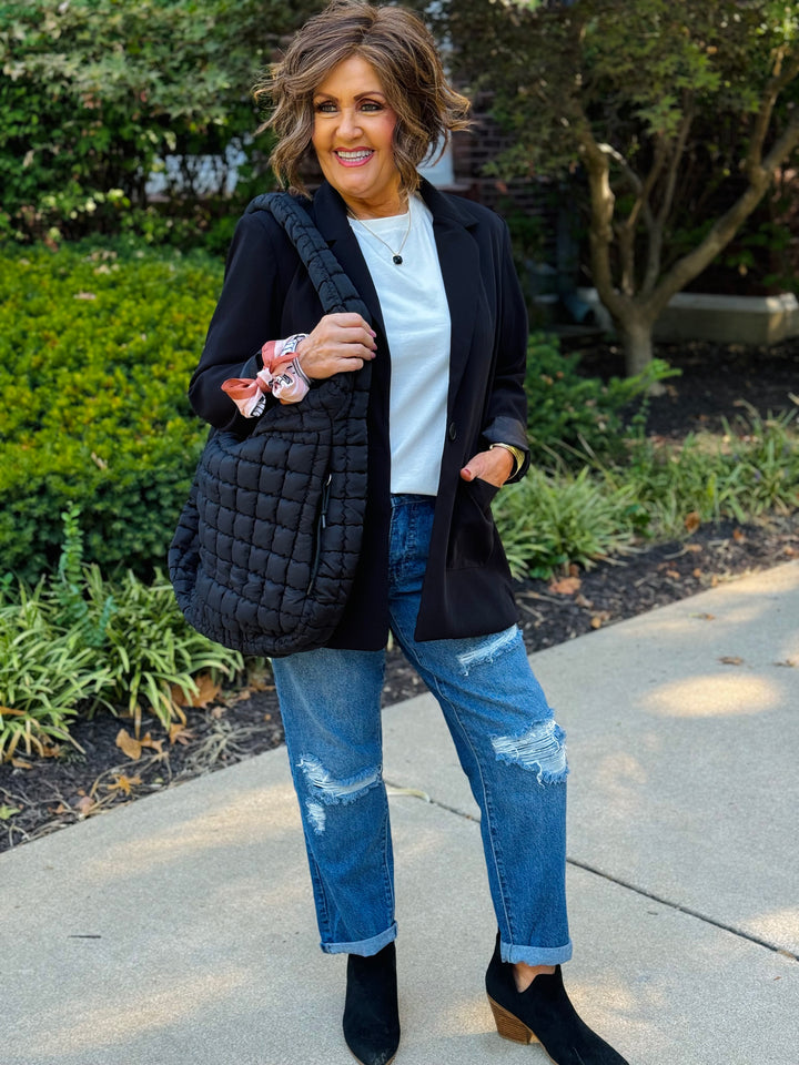 Ripped Medium Wash Dream Mid-Rise Boyfriend Jean w/Cuff Ankle- Available Sizes 4-16 - Final Sale