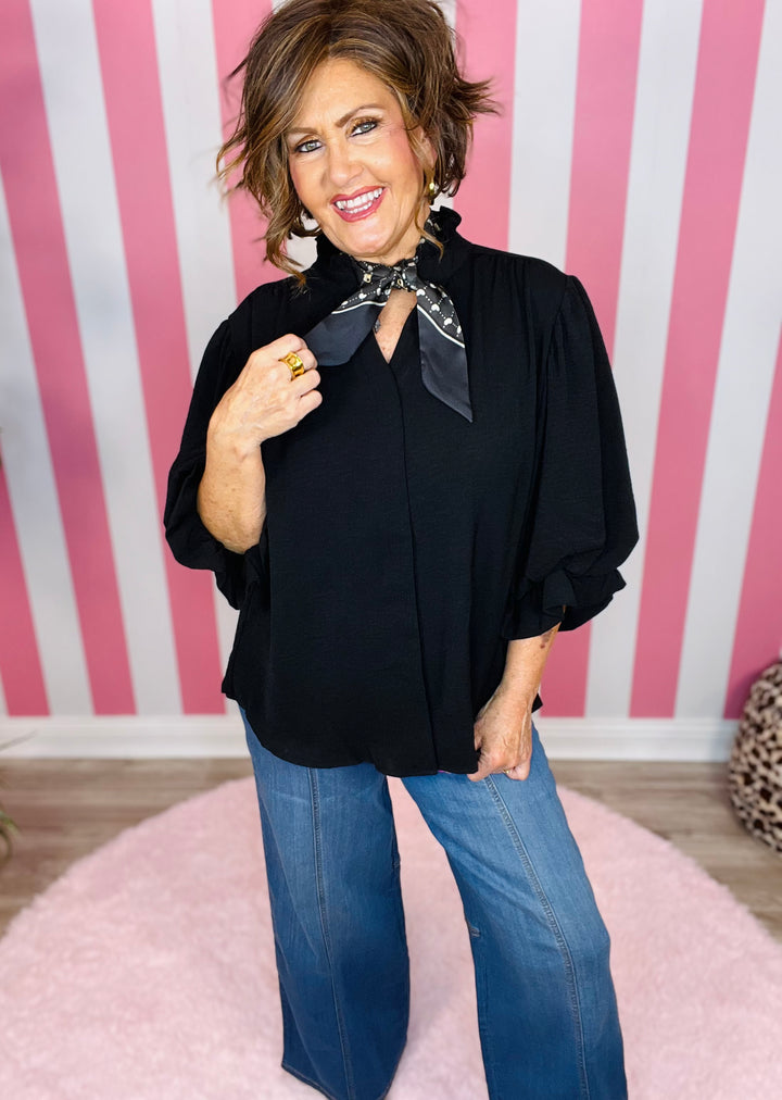 Balloon Sleeve Blouse-Black