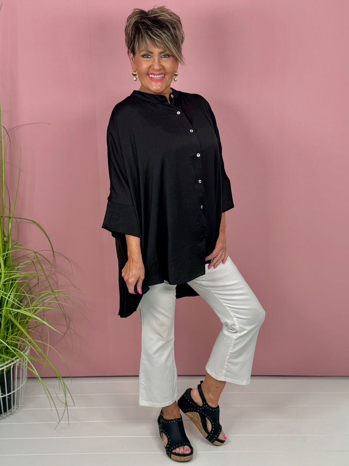 Washed Satin Button Down Blouse - 3 Color Options