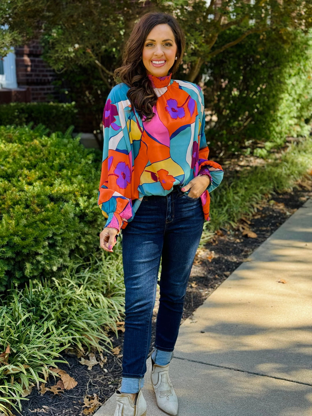 Teal Printed Mirabella Woven Blouse