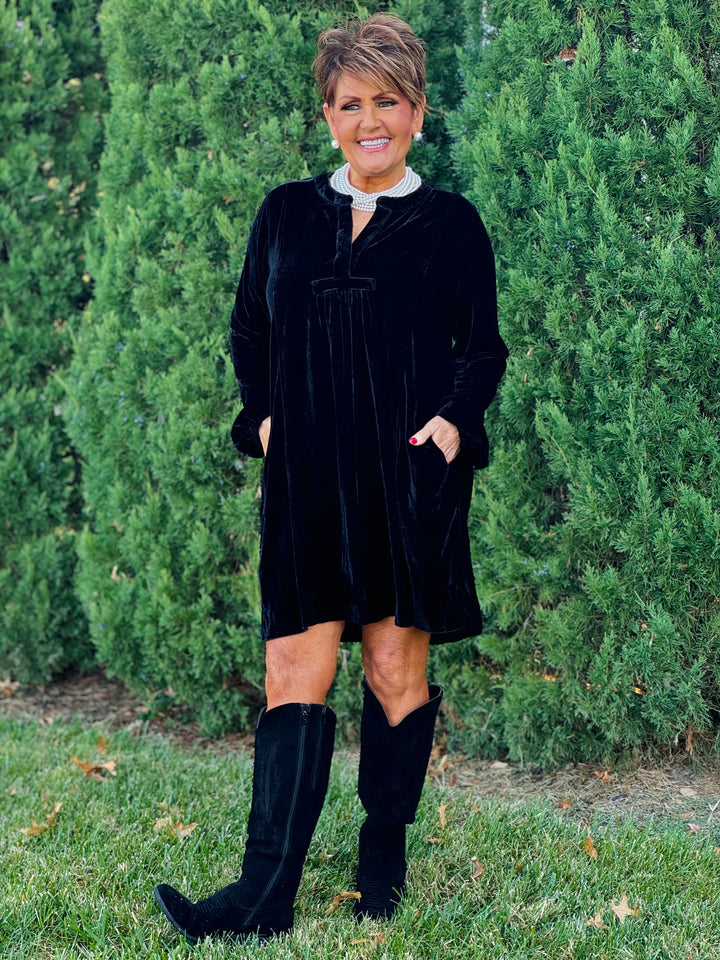 Long Sleeve Soft Velvet Tunic Dress - 5 Color Options - Small Through Extended Sizes