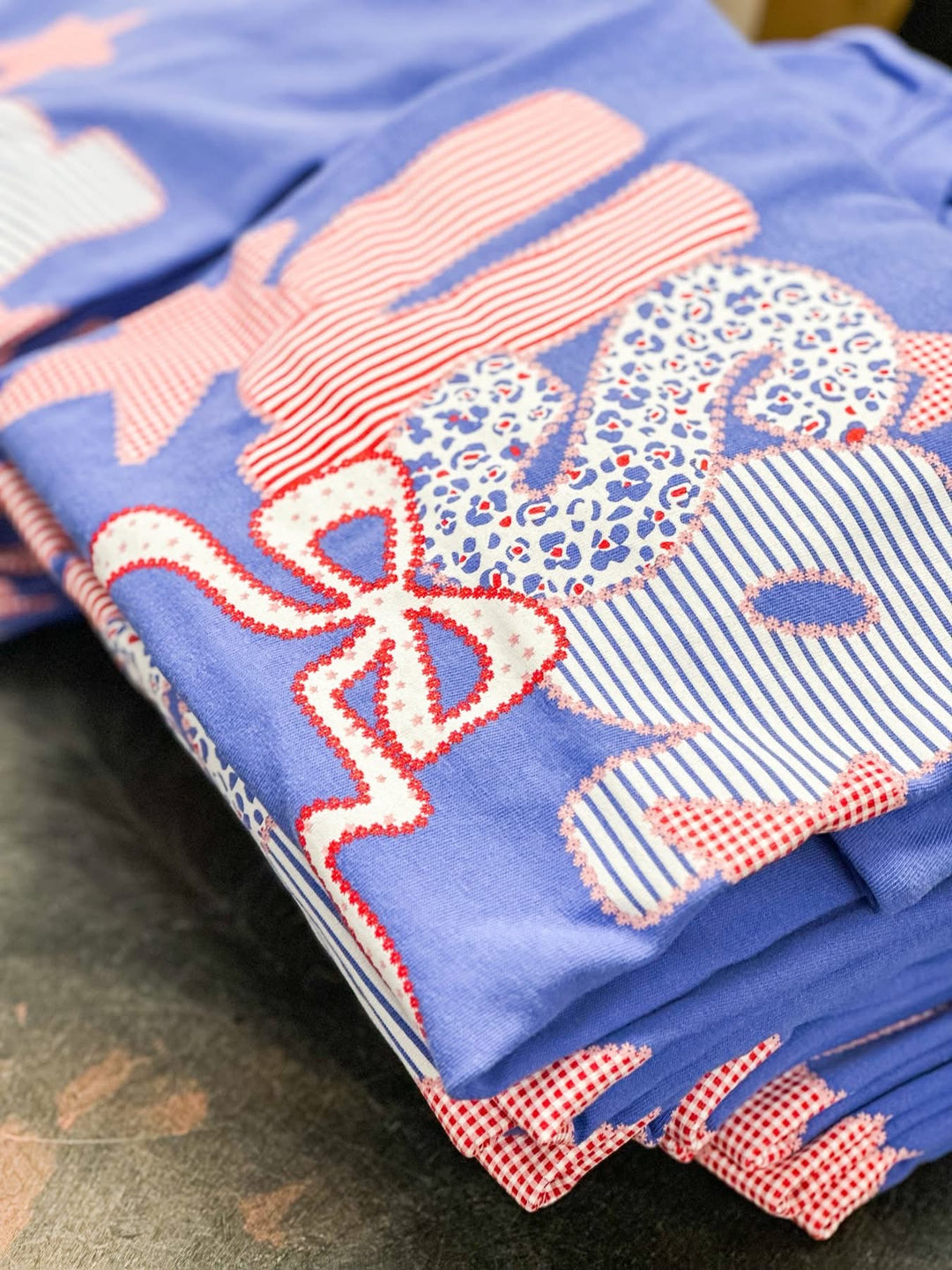 SALE: USA! USA! Patchwork Comfort Color Tee- Flo Blue