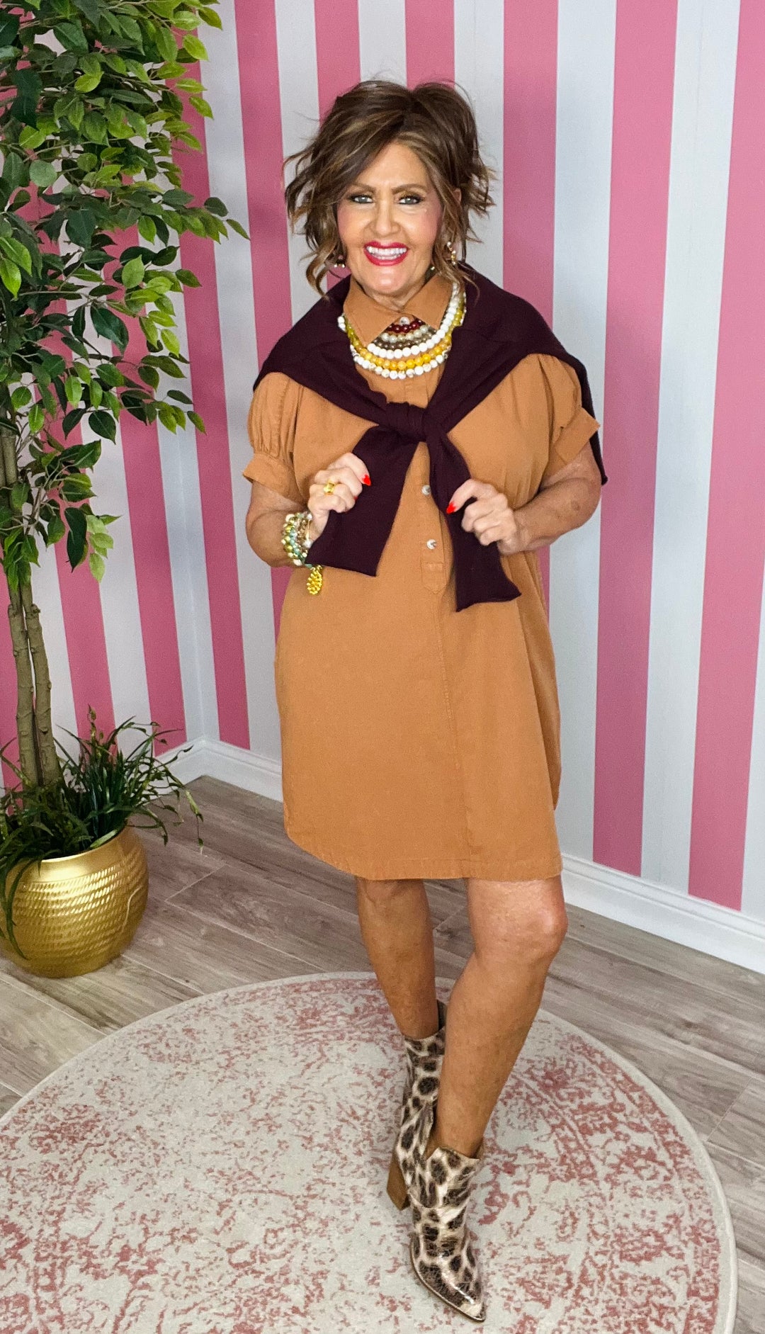Mineral Wash Shirt Dress-Clay