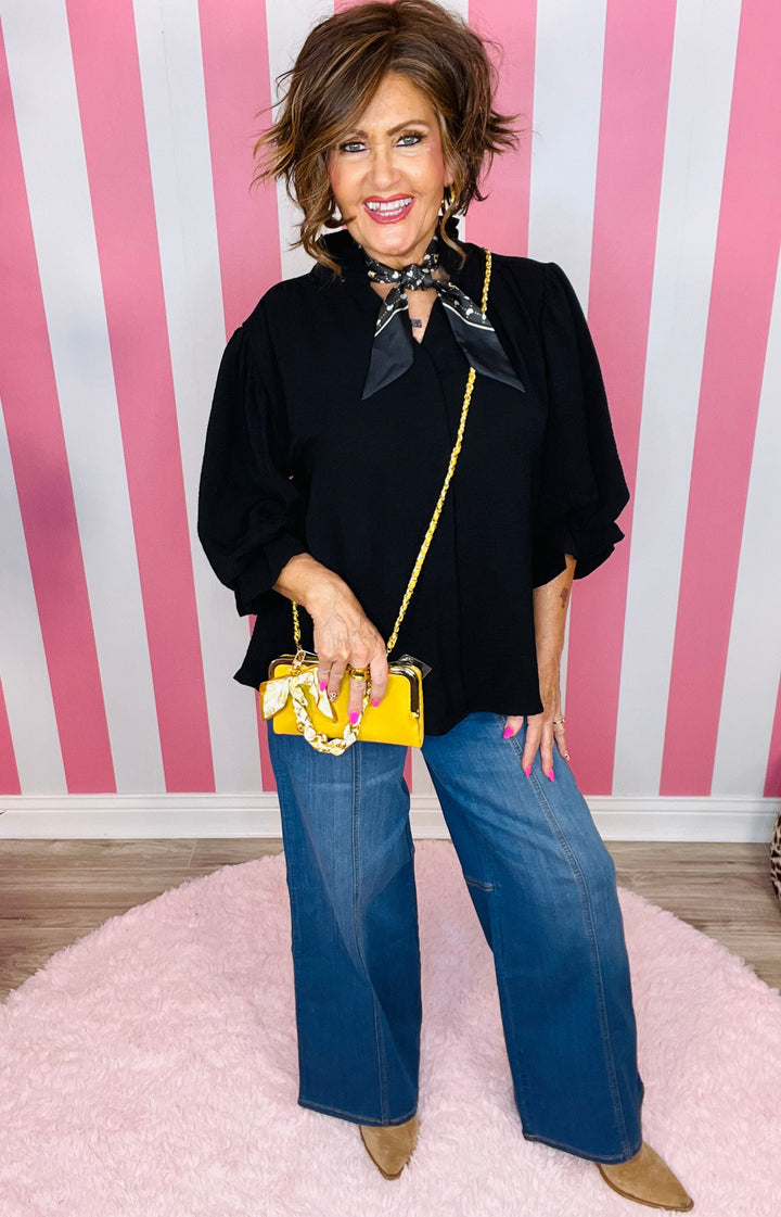 Balloon Sleeve Blouse-Black