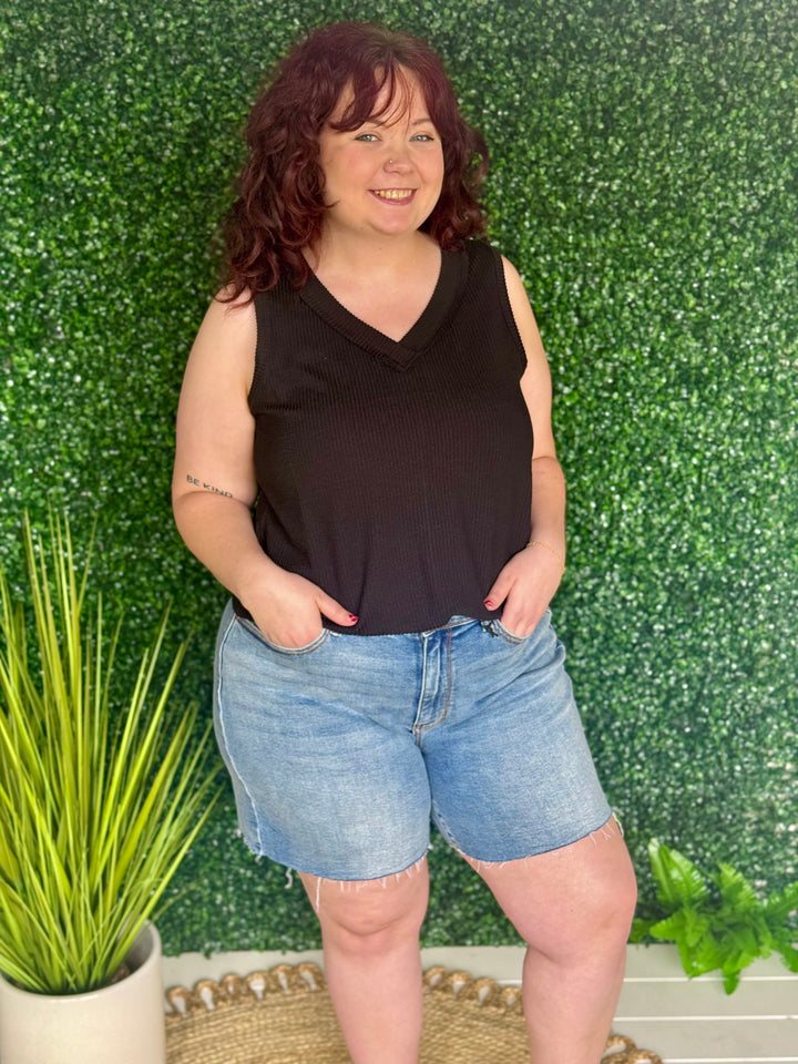 Ribbed V-Neck Tank - 3 Color Options - Available S- Extended Sizes