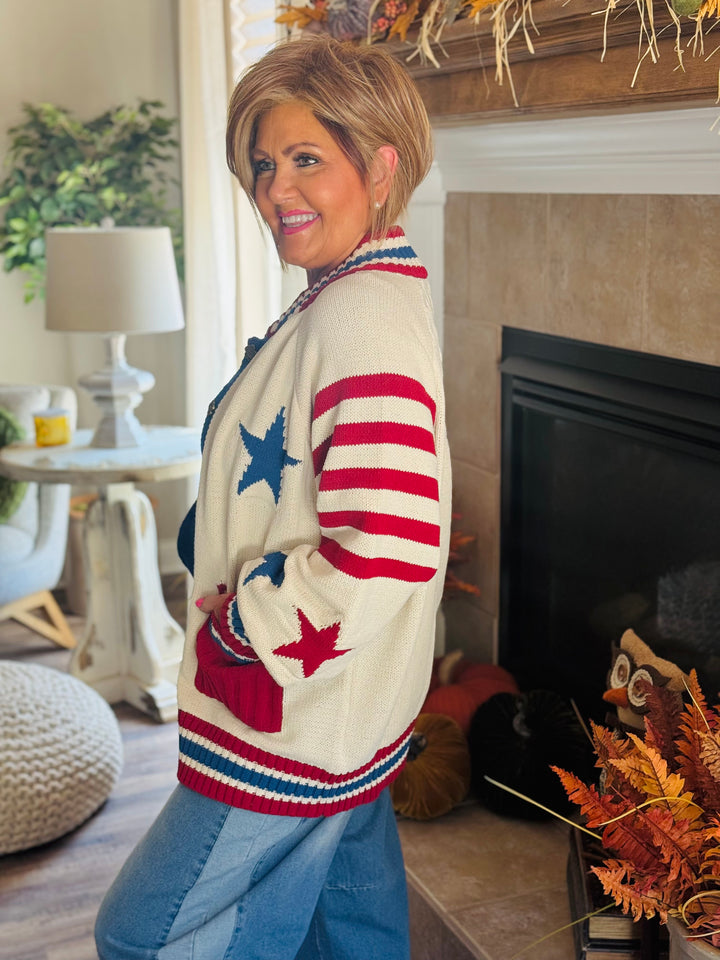 Chenille Sweater Jacket w/Star Detail - 2 Color Options