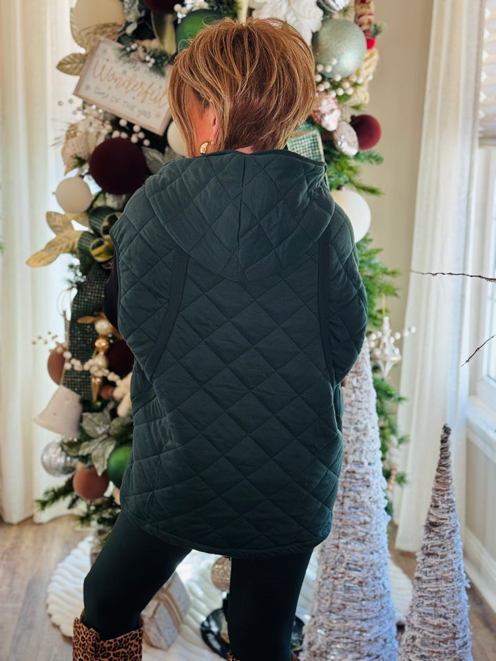 Regency Green Quilted Hoodie Vest