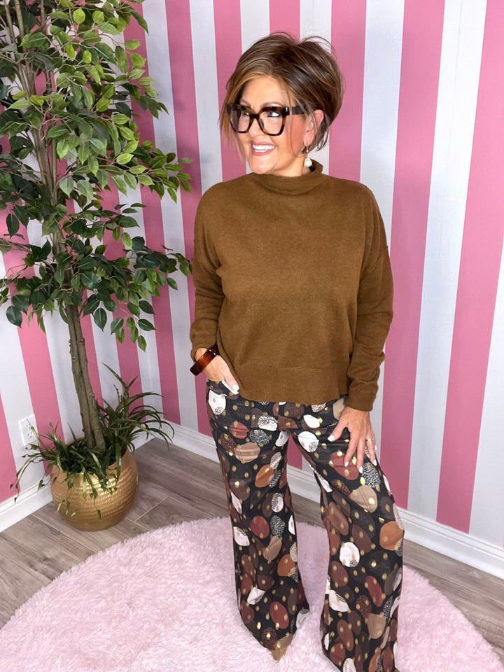 Gold Foil Abstract Fall Pants with Stretch-Black Mix