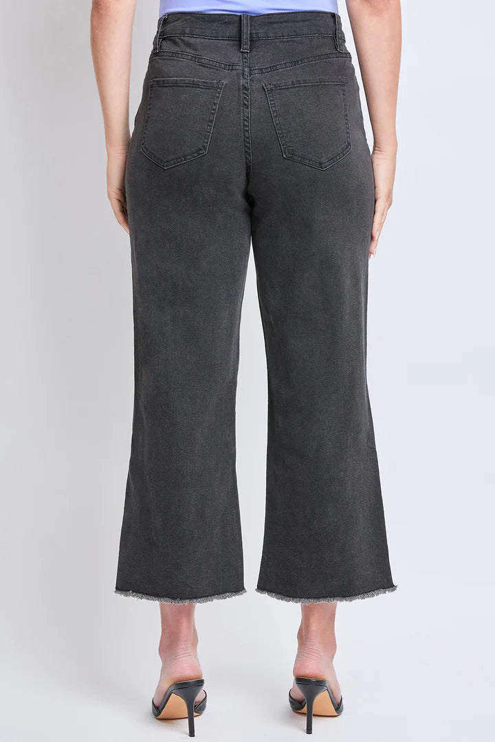 Faded Black High Rise Wide Leg Crop Raw Hem Jean - Available Sizes 4-16