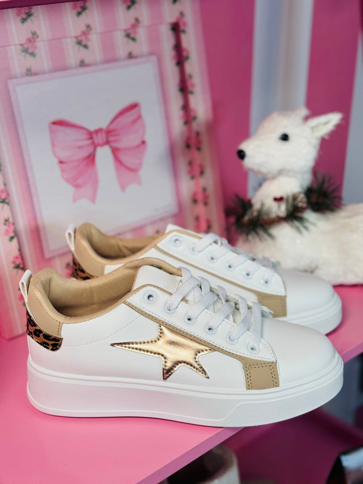 White Sneaker w/Gold Star Detail