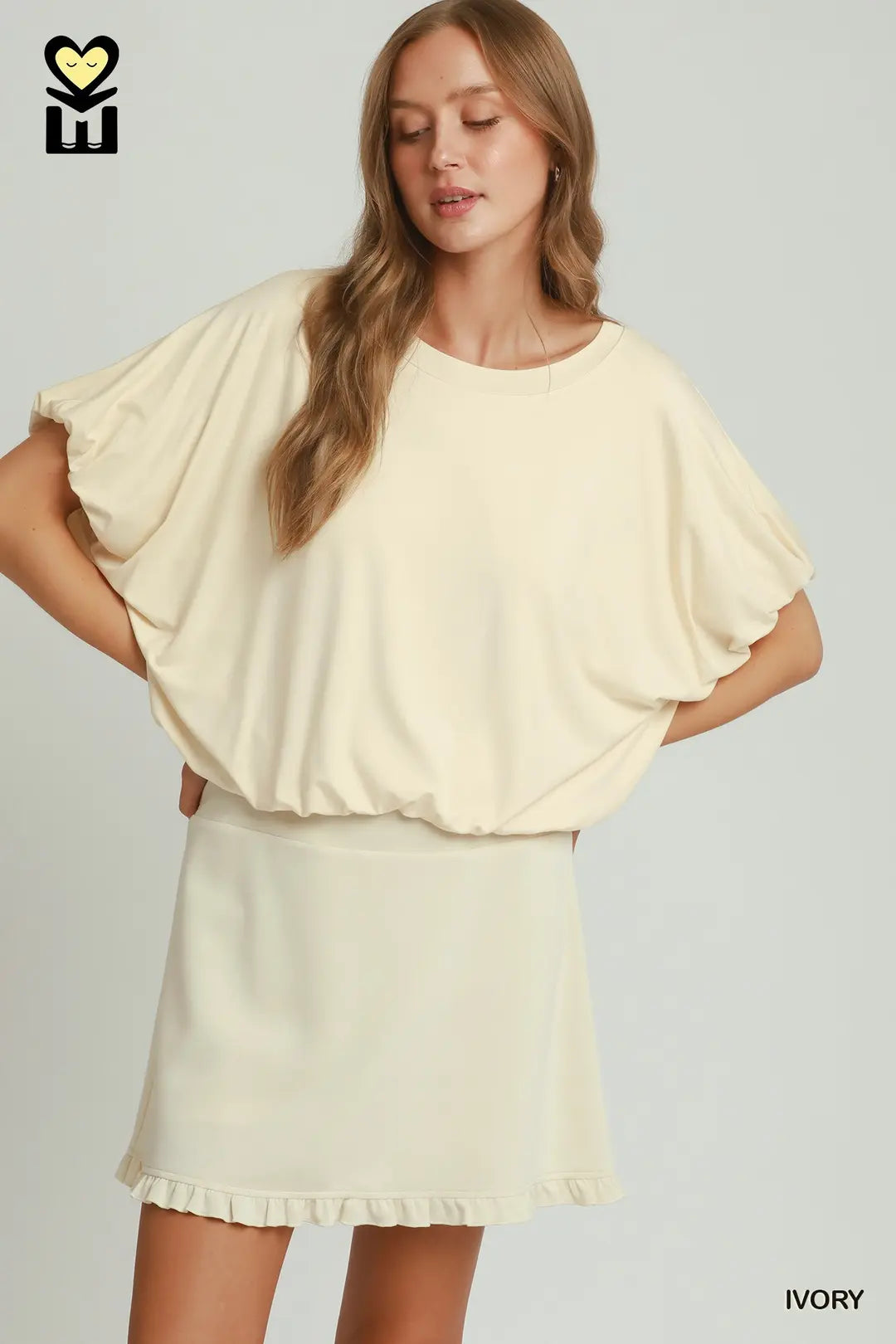 Double Lined Bubble Sleeve and Hem Top-2 Color Options