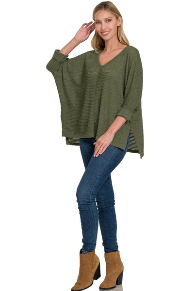 V-Neck Waffle Sweater - 8 Color Options