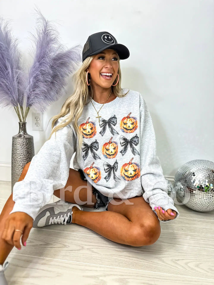 Ash Gray Halloween Coquette Crewneck Sweatshirt - Medium Through Extended Sizes