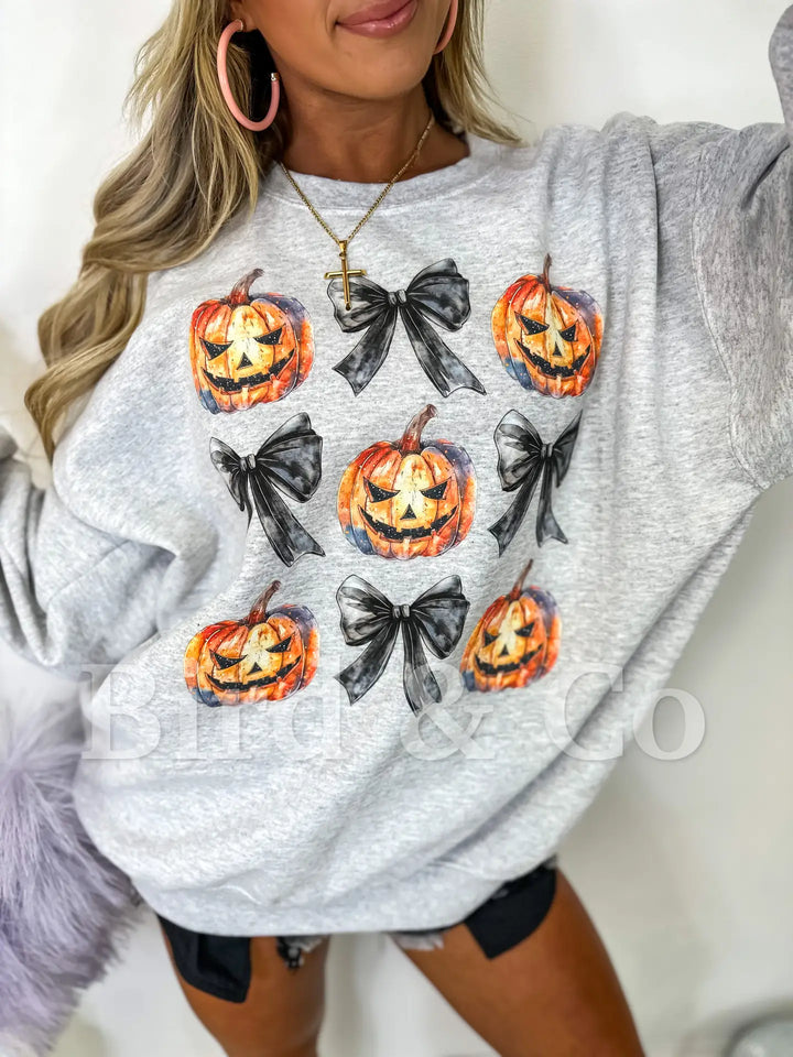 Ash Gray Halloween Coquette Crewneck Sweatshirt - Medium Through Extended Sizes