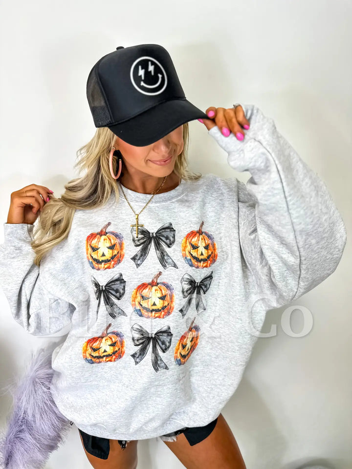 Ash Gray Halloween Coquette Crewneck Sweatshirt - Medium Through Extended Sizes