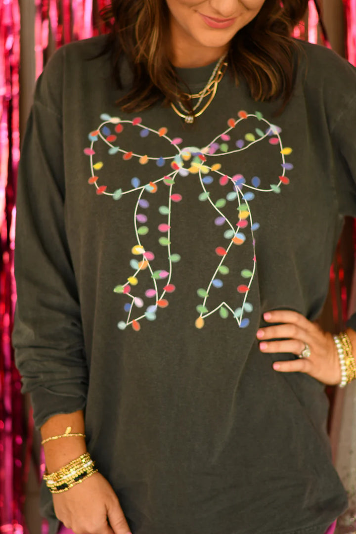 Pepper Christmas Lights Bow Tee  - FINAL SALE - Small Through Extended Sizes