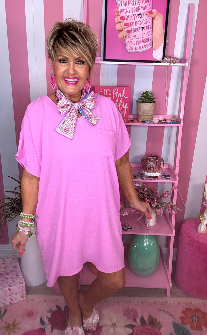 V Neck Woven Airflow V Neck Dress with Pockets-Ash Mocha