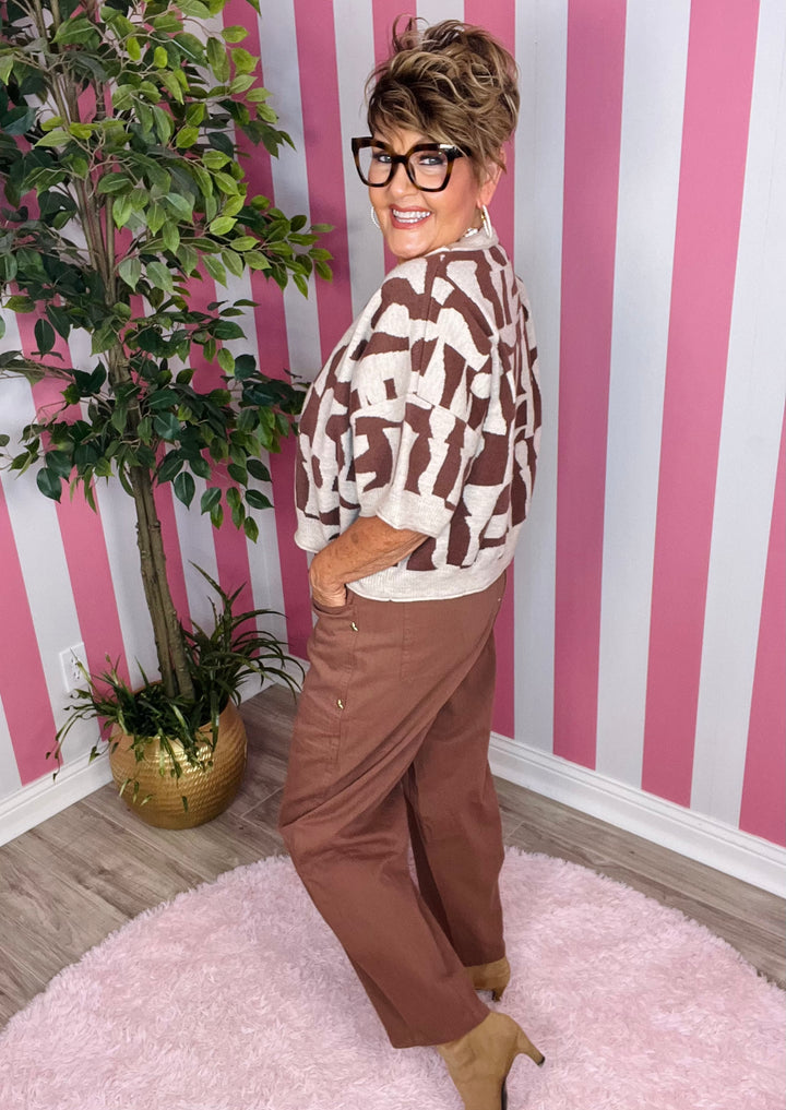 Geometric Print Sweater-Two Color Options- Brown or Navy