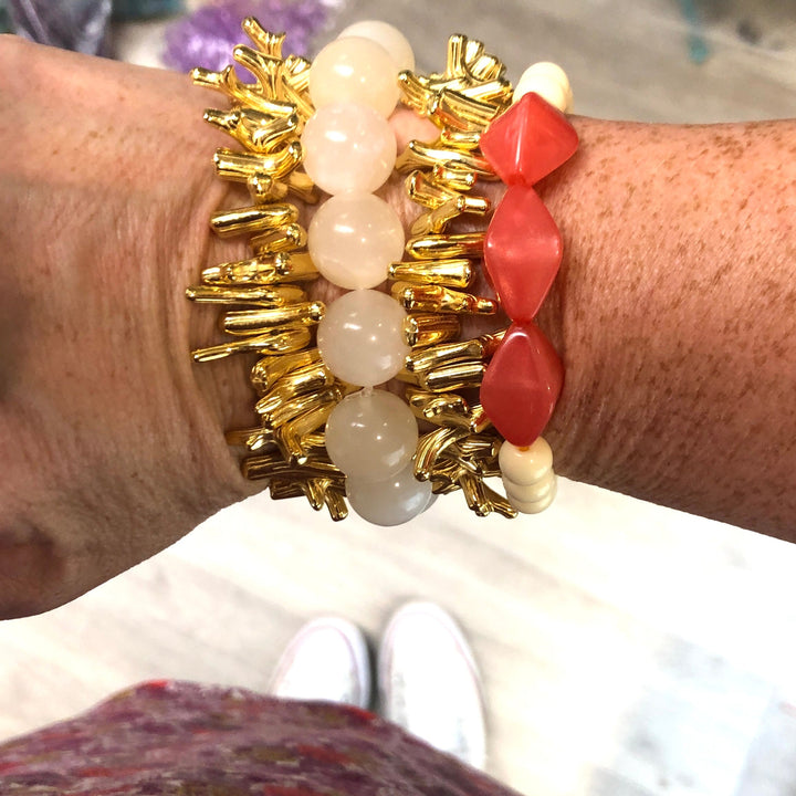 metallic gold & coral bracelets