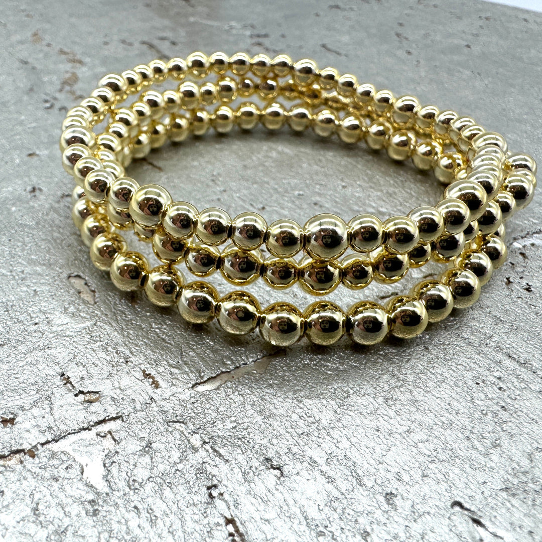 Vacuum-Plated Gold Beaded Stretch Bracelet  - Dotted Pattern 4mm & 5mm