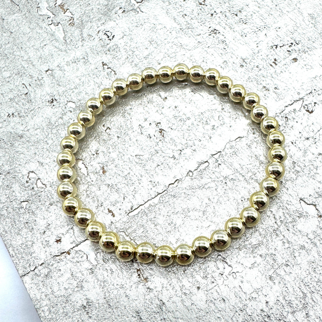 Vacuum-Plated Gold Beaded Stretch Bracelet  - 5mm