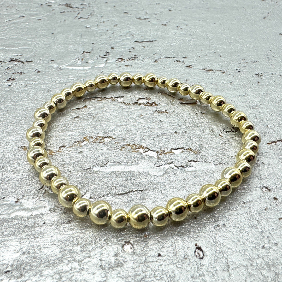 Vacuum-Plated Gold Beaded Stretch Bracelet  - Dotted Pattern 4mm & 5mm