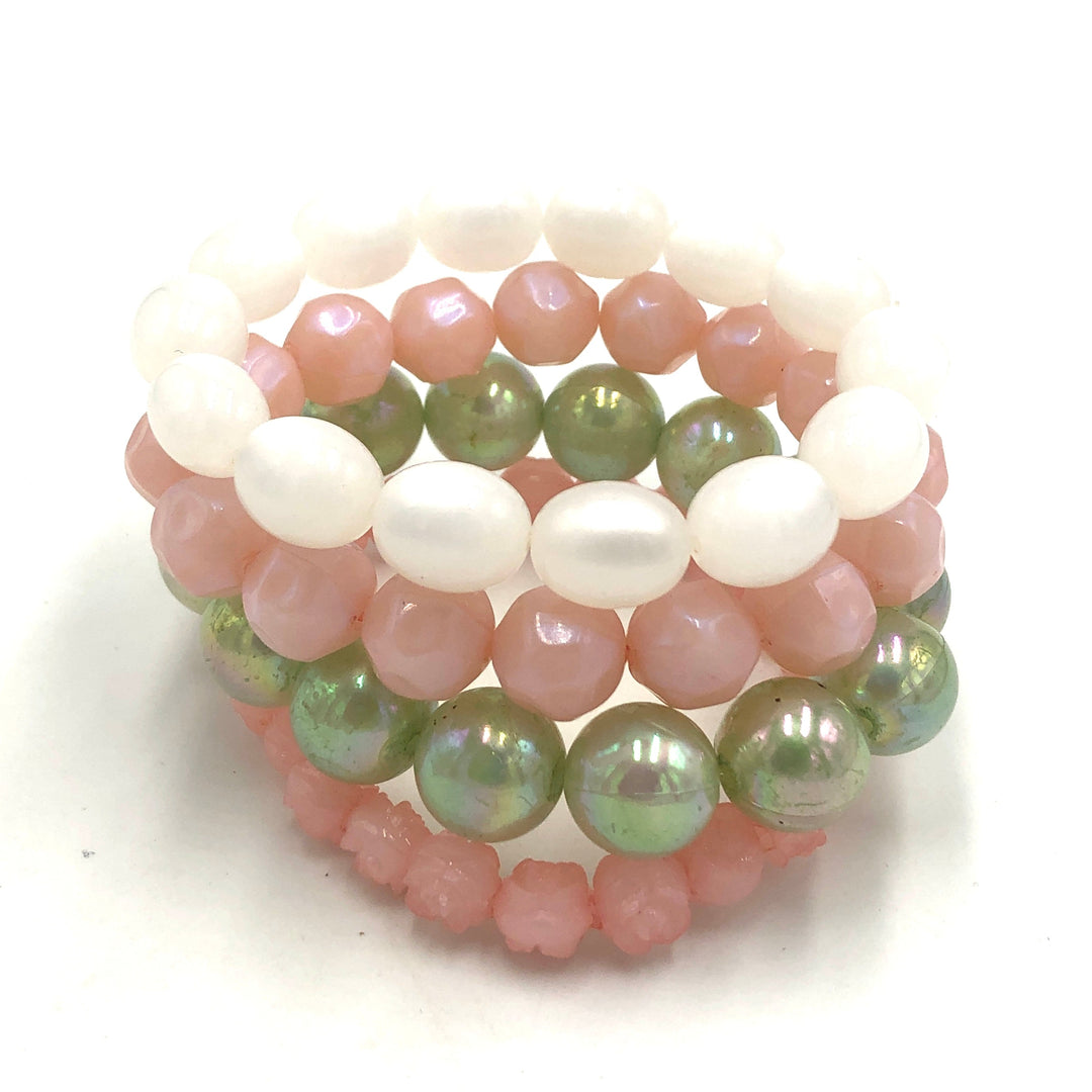 Pink & Sage Stack and Stretch Bracelets Set