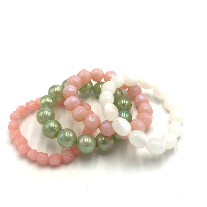 Pink & Sage Stack and Stretch Bracelets Set