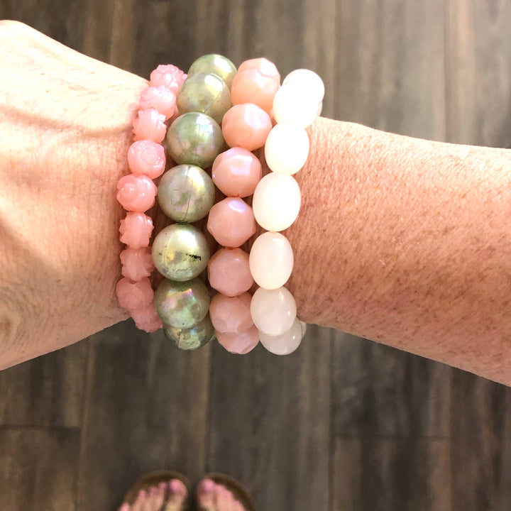 Pink & Sage Stack and Stretch Bracelets Set