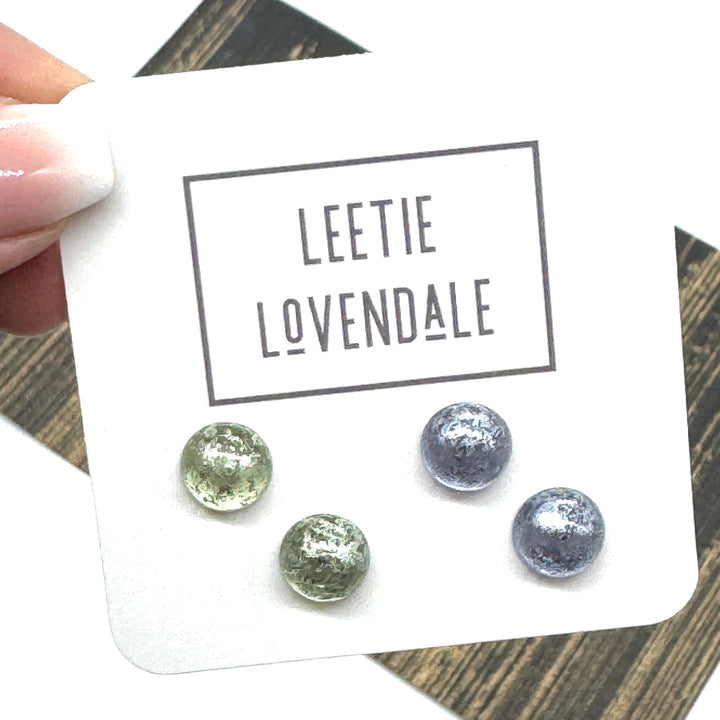 Blue & Green Mercury Stud Earrings Set