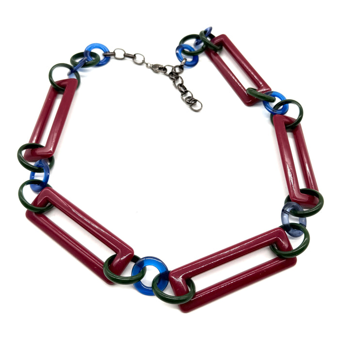 Maroon & Forest Rectangle Link Necklace