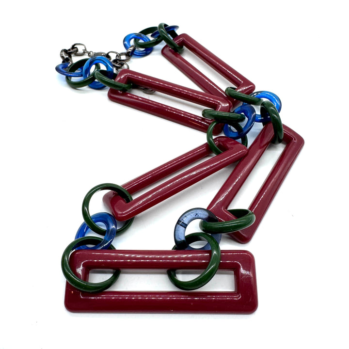 Maroon & Forest Rectangle Link Necklace