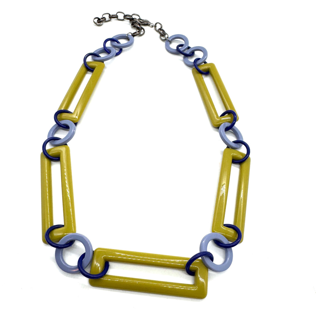 Moss & Periwinkle Rectangle Link Necklace