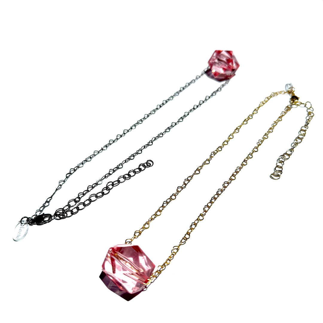 Pink Love Cube Crystal Necklace