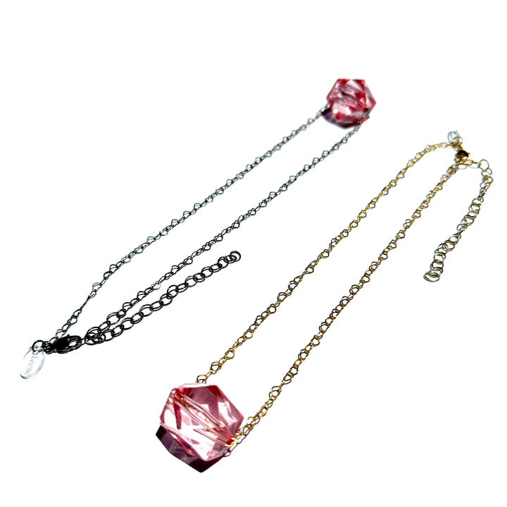 Pink Love Cube Crystal Necklace