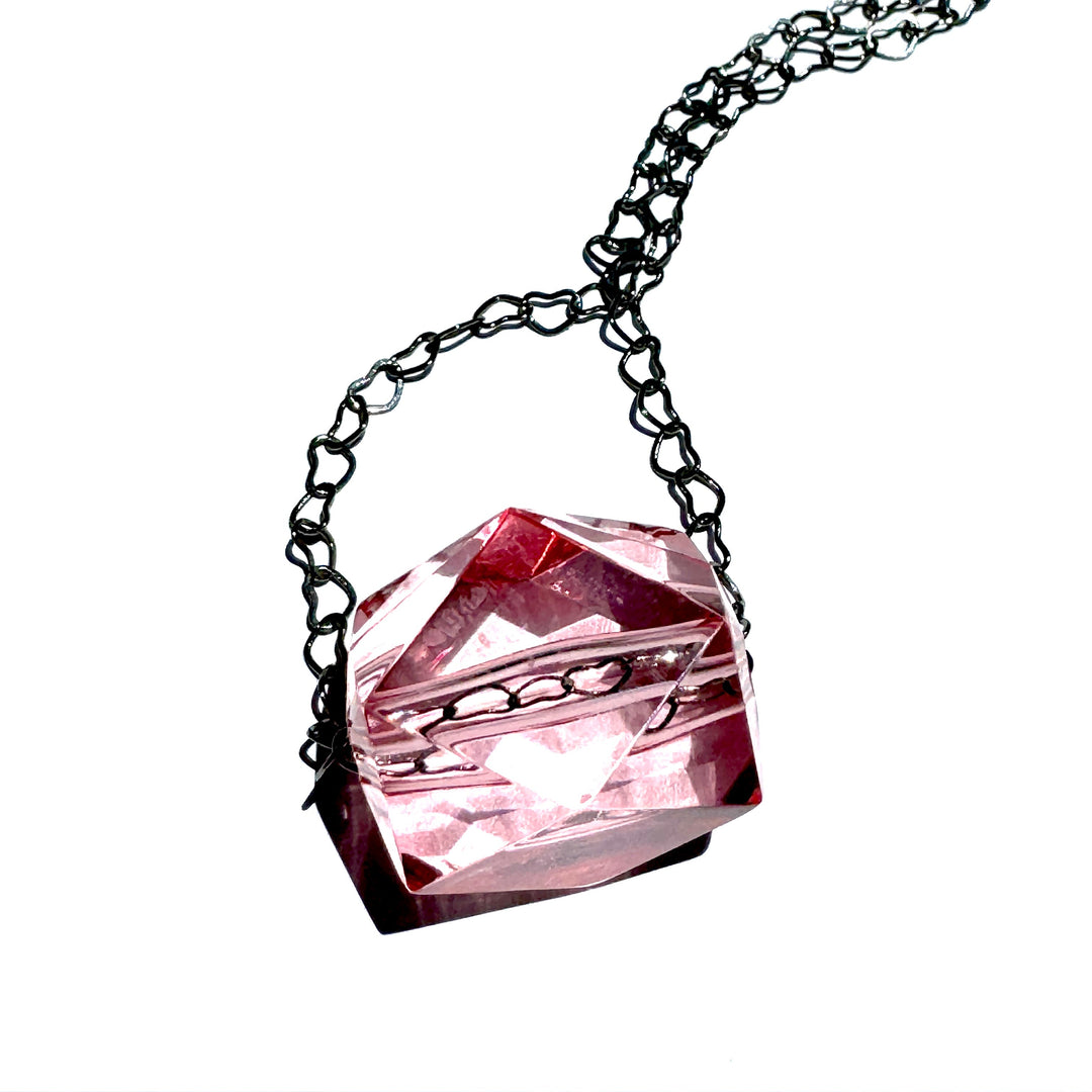 Pink Love Cube Crystal Necklace