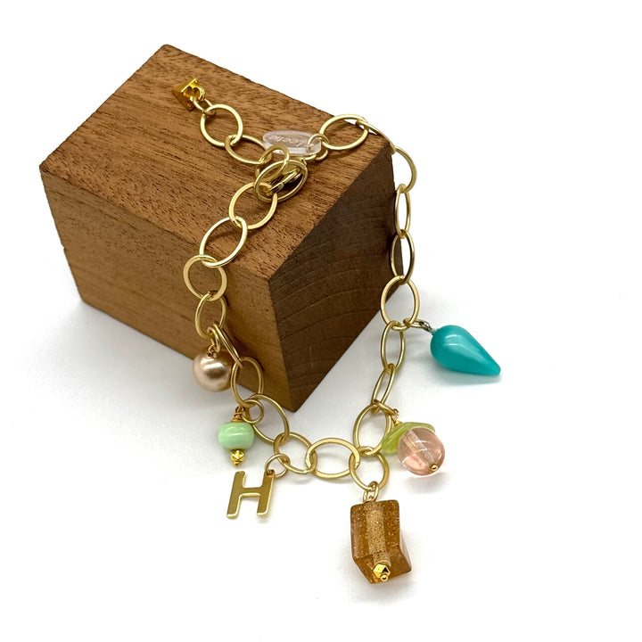 Initialed in Teal Charm Bracelet