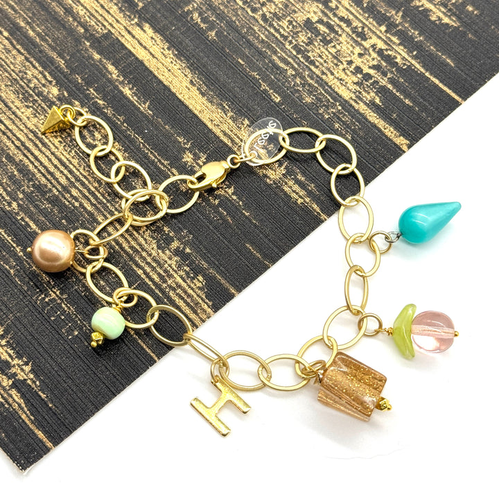 Initialed in Teal Charm Bracelet