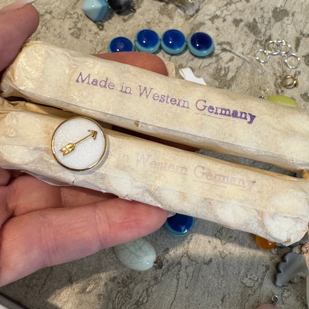 Gold & White Directions Stud Earrings