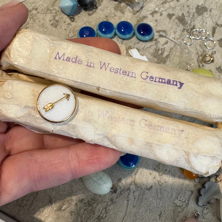 Gold & White Directions Stud Earrings