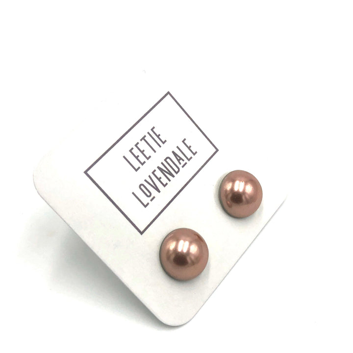 French Pink Pearl Retro Button Stud Earrings