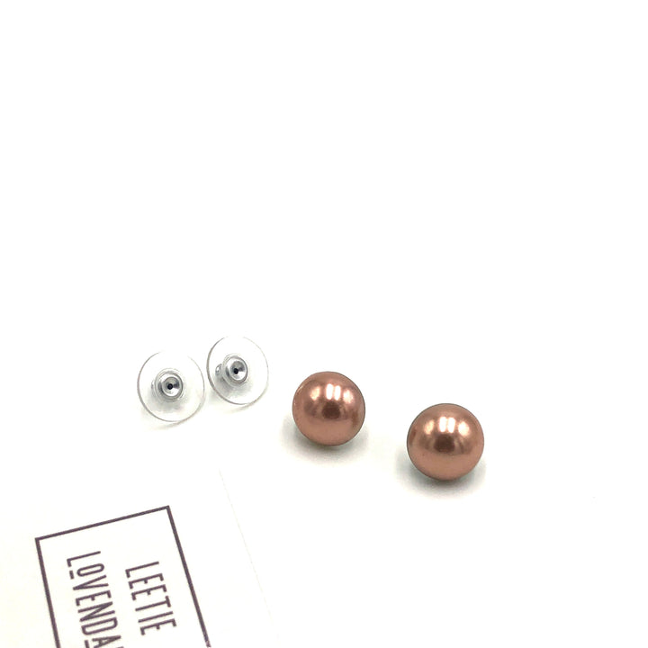 French Pink Pearl Retro Button Stud Earrings