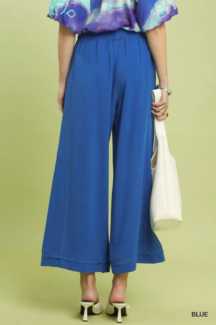 Elastic Waist Wide Leg Pants-2 Color Options-Blue and Sage