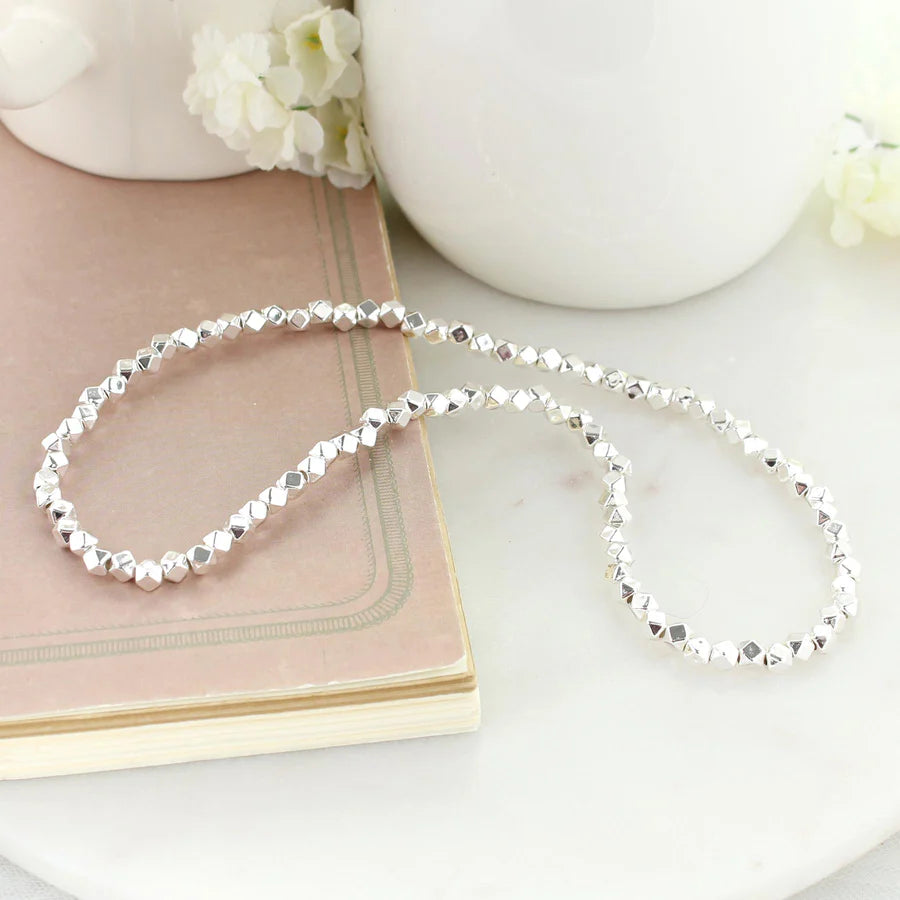 Silver or Gold Bead Stretch Necklace-18"