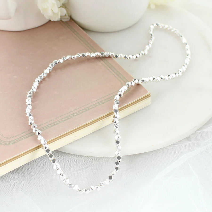 Silver or Gold Bead Stretch Necklace-24"