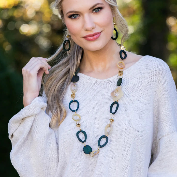 Omala Misty Greens Links and Brass Necklace