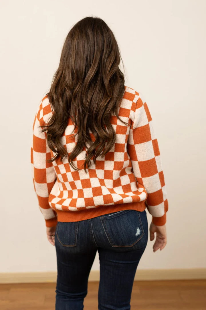 Ophelia Orange Checkered Cardigan - S/M Through Extended Sizes