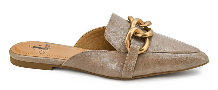 Taupe Mule with Chain Detail