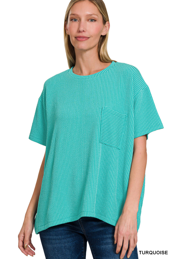 Ribbed Short Sleeve Pocket Tee - 4 Color Options