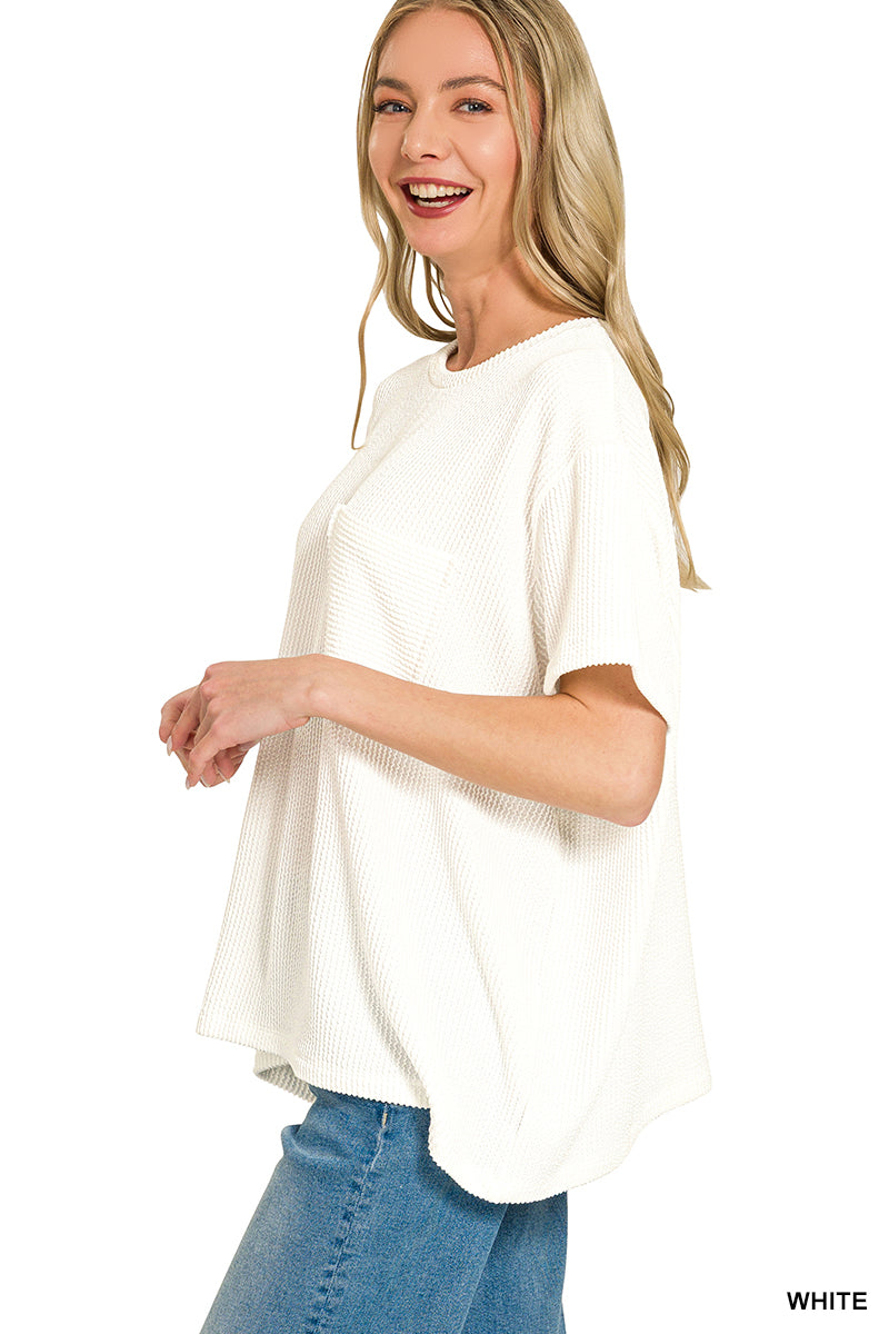 Ribbed Short Sleeve Pocket Tee - 4 Color Options